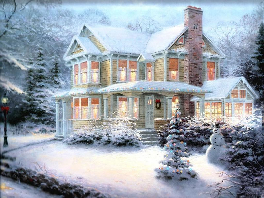 snow fall on house image
