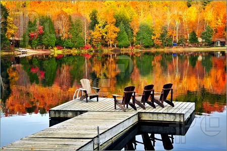 wooden dock autumn lake
