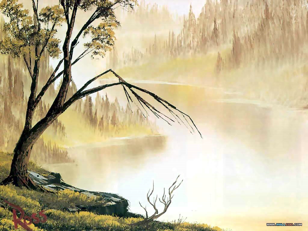distant hills painting wallpapers