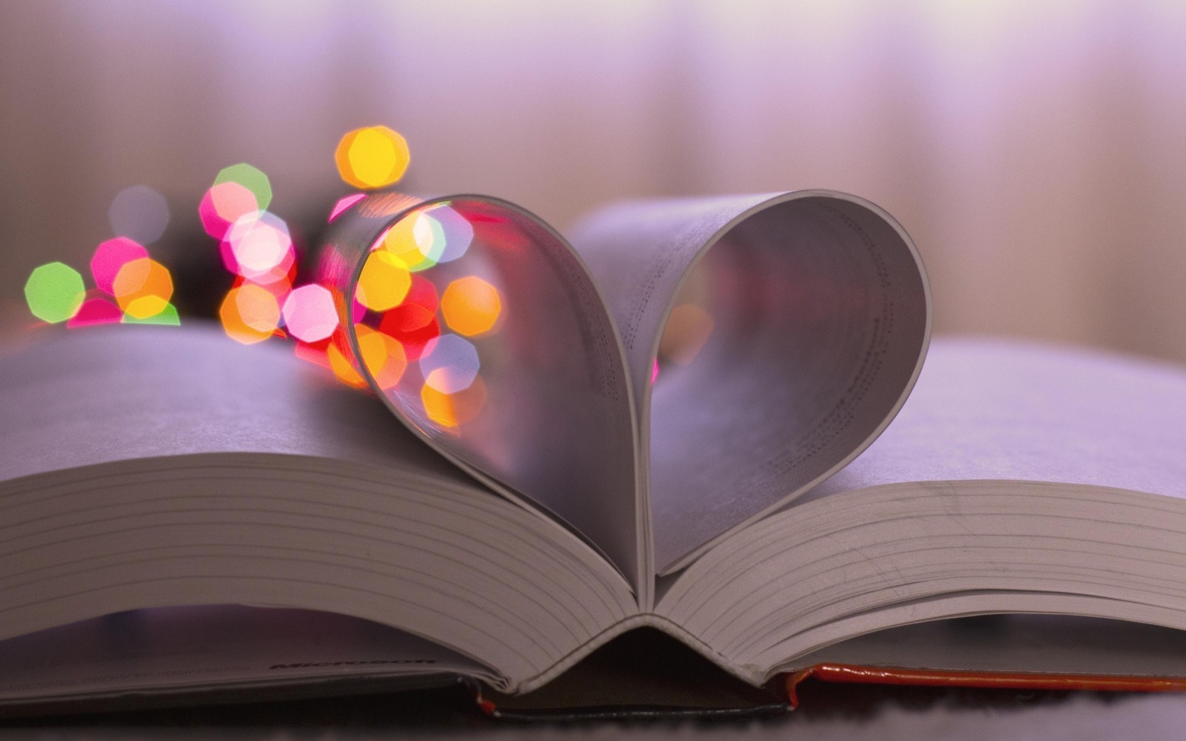 book pages heart bokeh lights