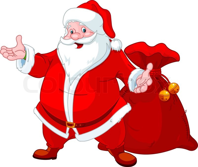 happy santa claus with sack of gifts