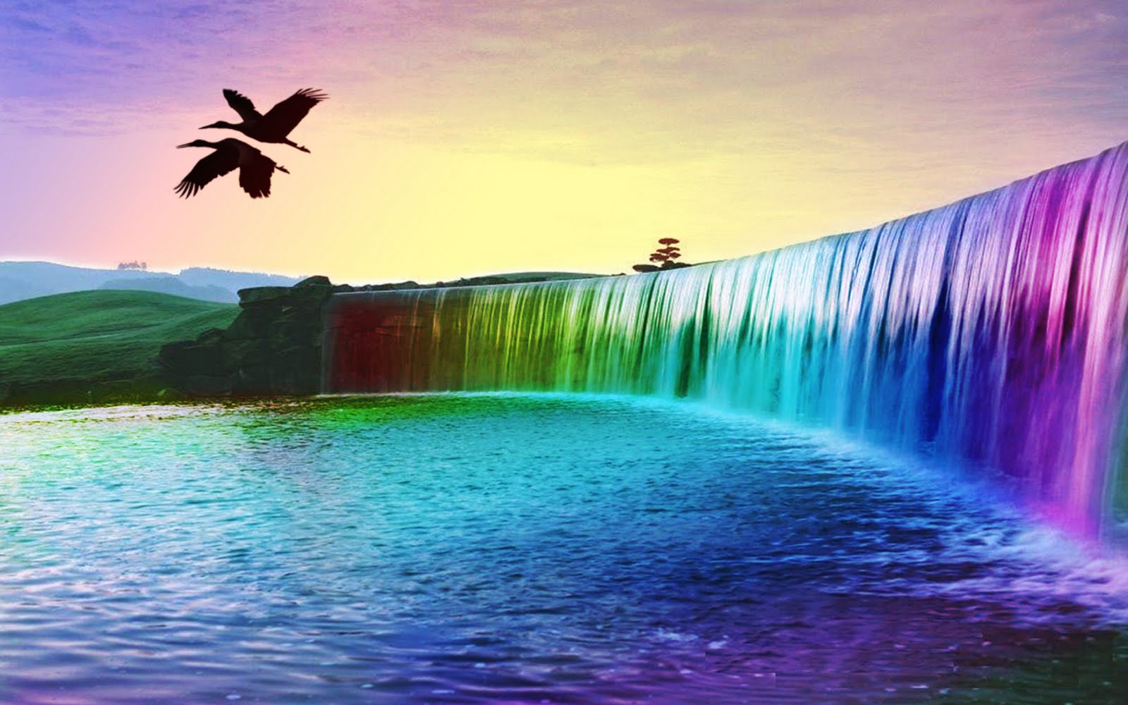 colorful waterfall in sea