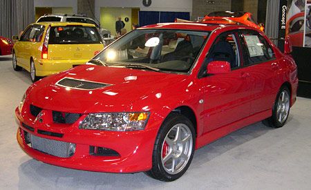full red Mitsubishi Evolution