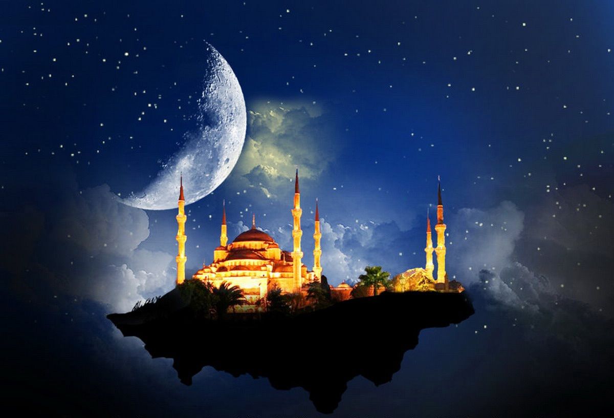 moon with mosque Islamic Wallpapers 4K