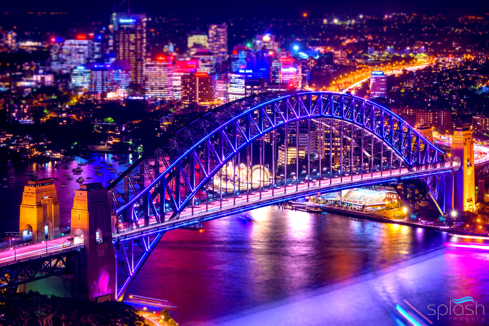colorful lights on Sydney Harbour Bridge