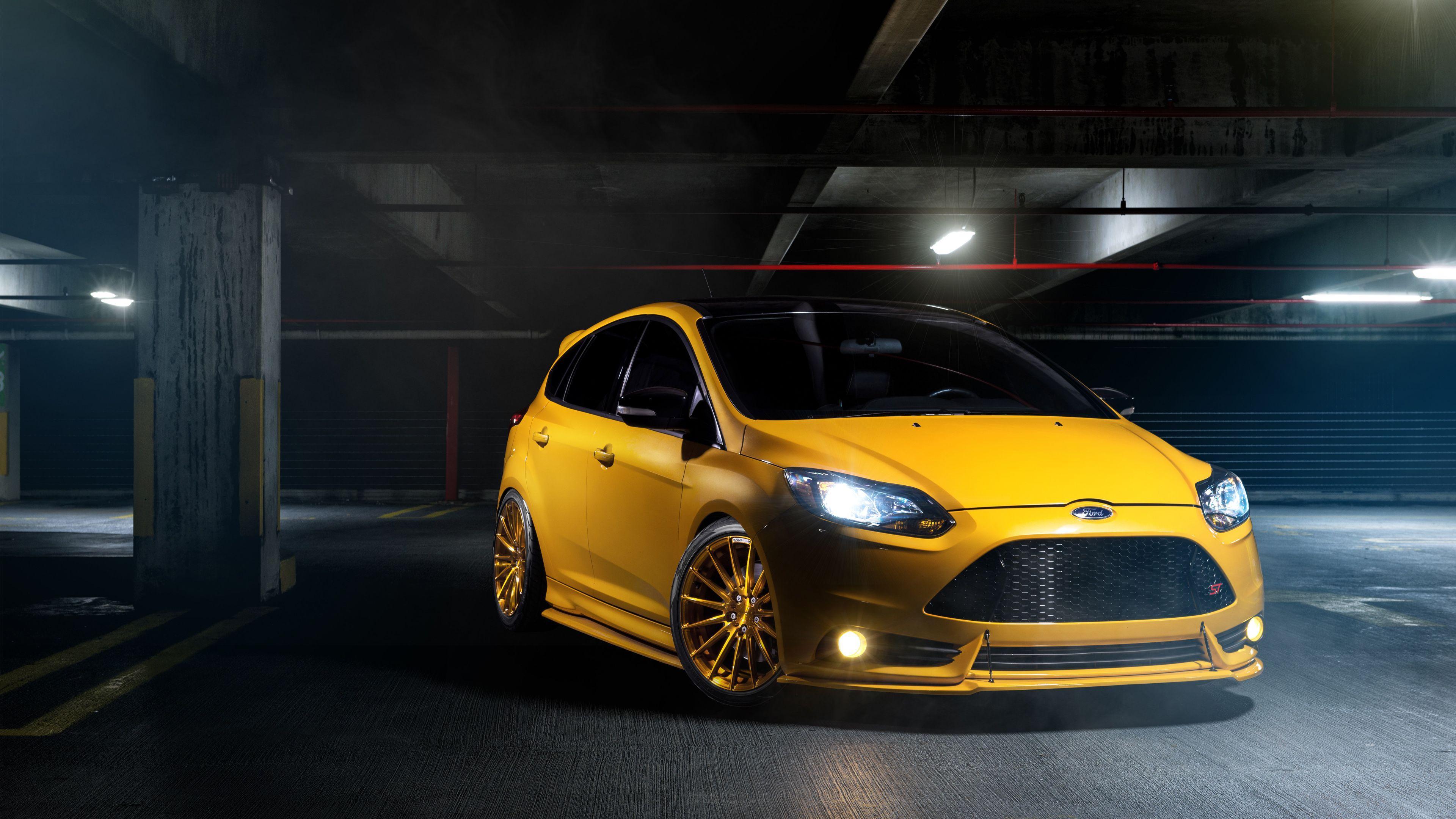 yellow car Ford Focus ST Wallpaper