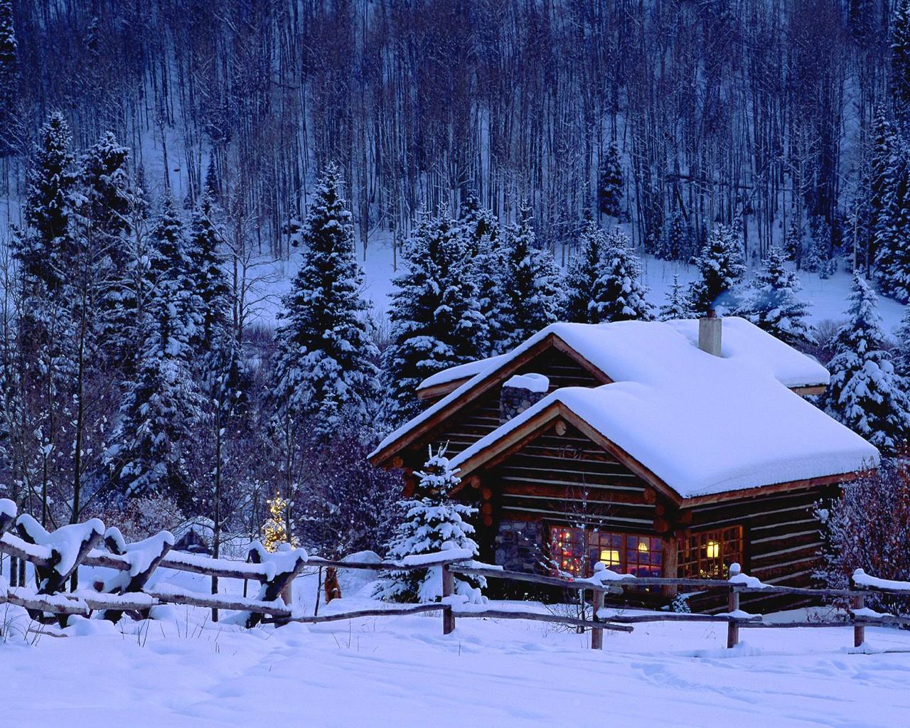 house on HD Snowfall Wallpaper