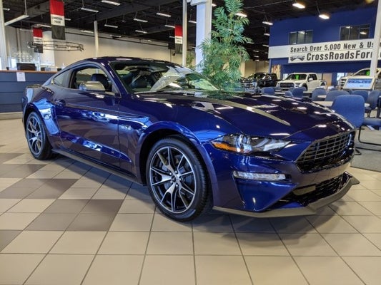 dark blue car Ford Mustang EcoBoost