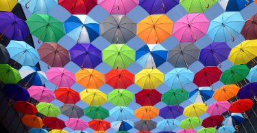 yellow and blue umbrellas image